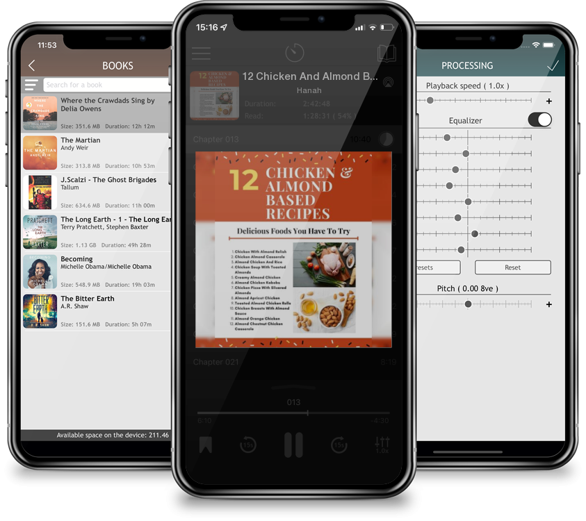 Audiobook 12 Chicken And Almond Based Recipes - Delicious Foods You Have To Try - Red White Yellow Modern Cover by Hanah