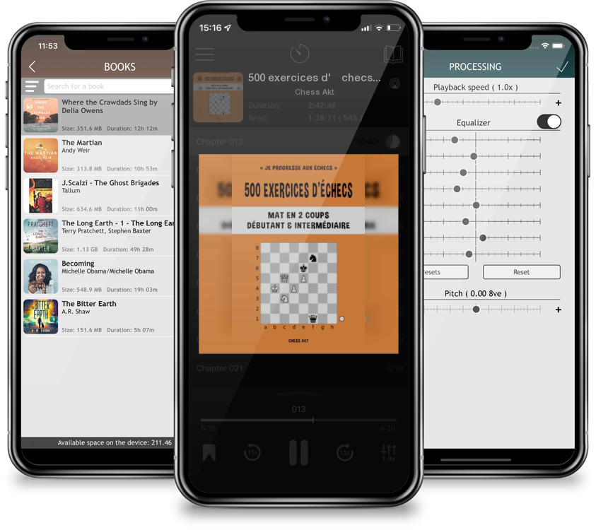 Listen 500 exercices d'échecs, Mat en 2 coups, Niveau Débutant et Intermédiaire by Chess Akt in MP3 Audiobook Player for free