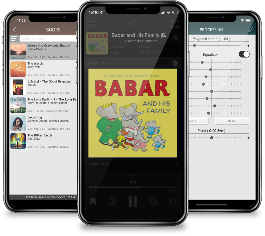 Listen Babar and His Family (Board book) by Laurent de Brunhoff in MP3 Audiobook Player for free