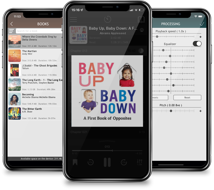 Audiobook Baby Up, Baby Down: A First Book of Opposites (Board book) by Abrams Appleseed