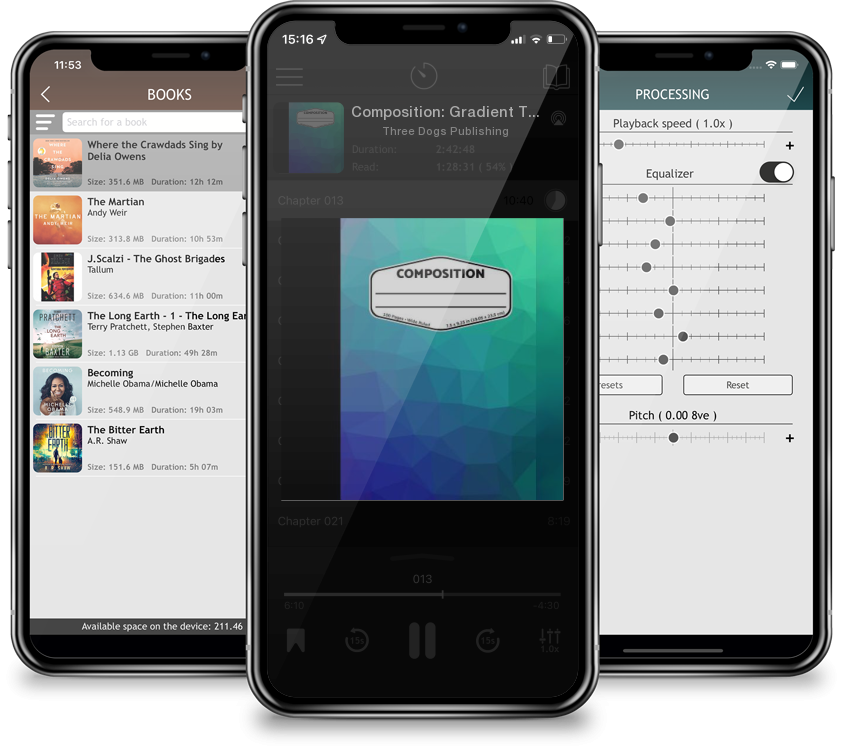 Audiobook Composition: Gradient Texture - Wide Ruled Composition Notebook by Three Dogs Publishing