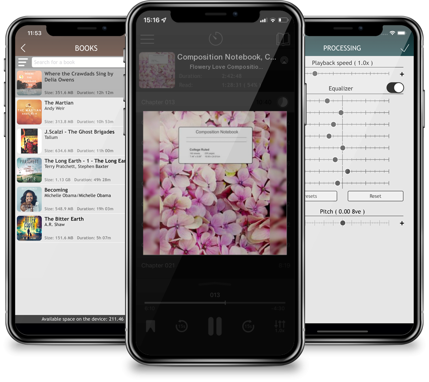 Audiobook Composition Notebook, College Ruled: Pink Flowers, Floral Design by Flowery Love Composition Notebooks