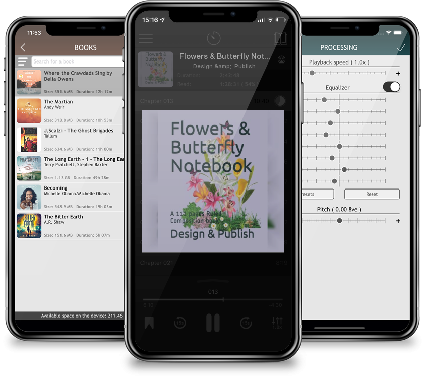 Listen Flowers & Butterfly Notebook: A 111 pages Ruled Composition book by Design &. Publish in MP3 Audiobook Player for free