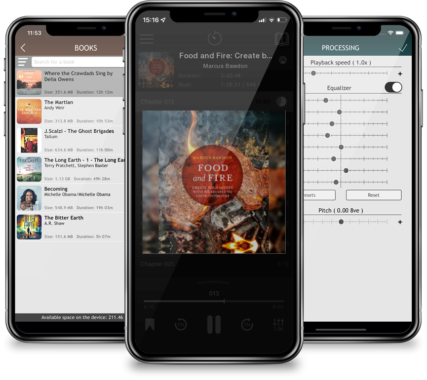 Audiobook Food and Fire: Create bold dishes with 65 recipes to cook outdoors by Marcus Bawdon