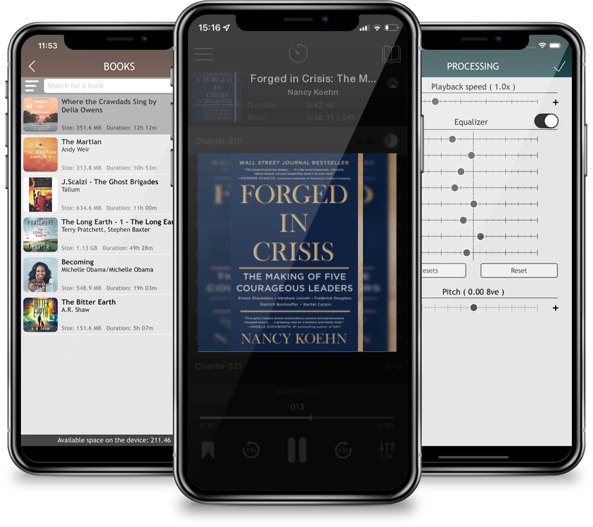 Listen Forged in Crisis: The Making of Five Courageous Leaders by Nancy Koehn in MP3 Audiobook Player for free