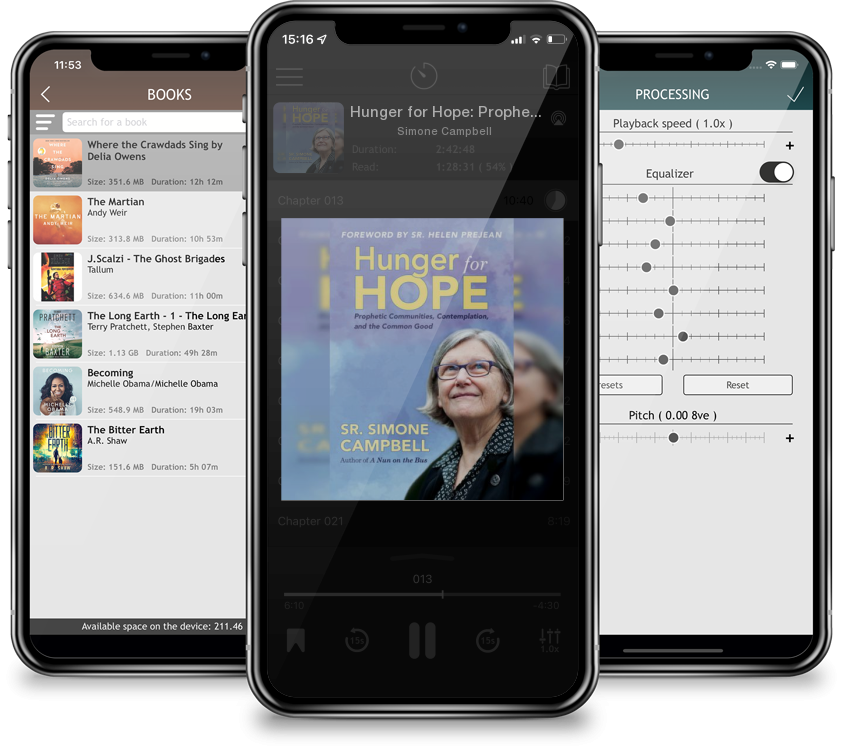 Listen Hunger for Hope: Prophetic Communities, Contemplation, and the Common Good by Simone Campbell in MP3 Audiobook Player for free