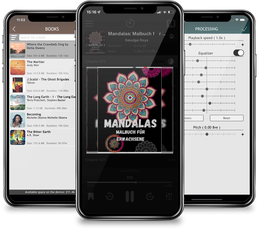 Listen Mandalas: Malbuch für Erwachsene Stressabbau und Entspannung; Mandalas, Tiere, Blumenmuster für Erwachsene Entspannung by Smudge Roys in MP3 Audiobook Player for free