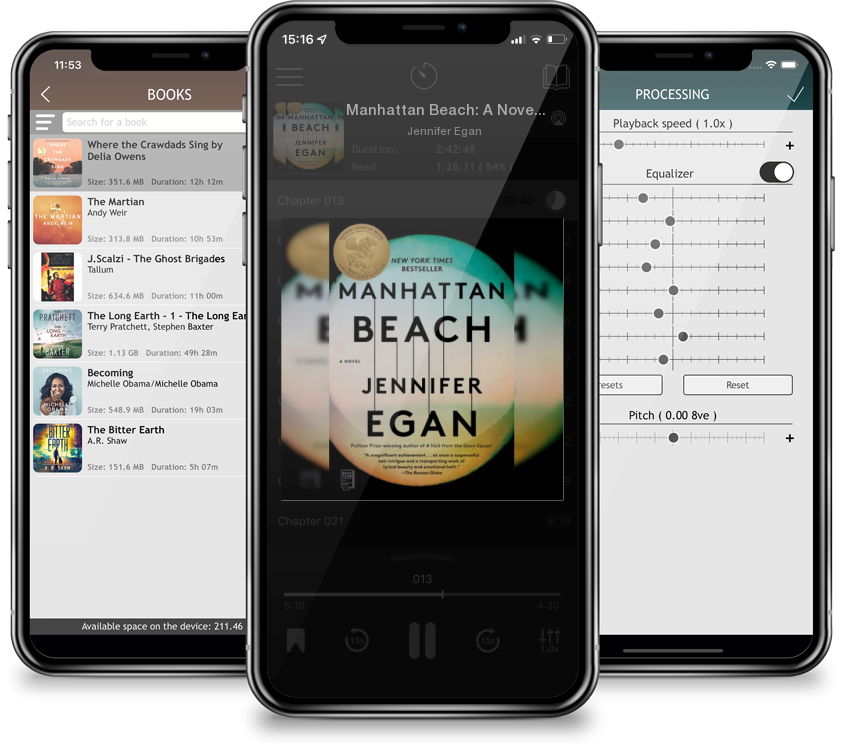 Listen Manhattan Beach: A Novel by Jennifer Egan in MP3 Audiobook Player for free